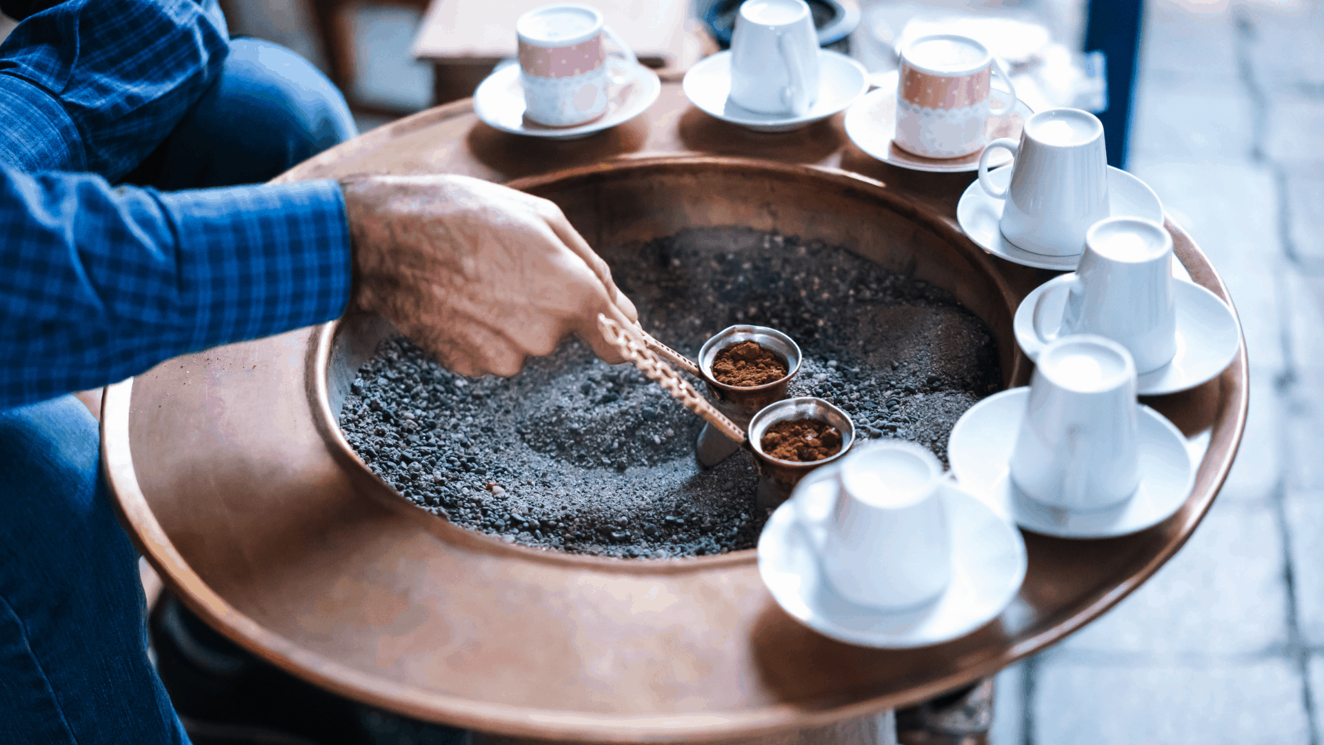 man making turkish coffee