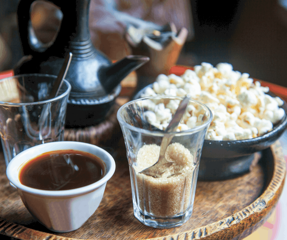 coffee served with popcorn