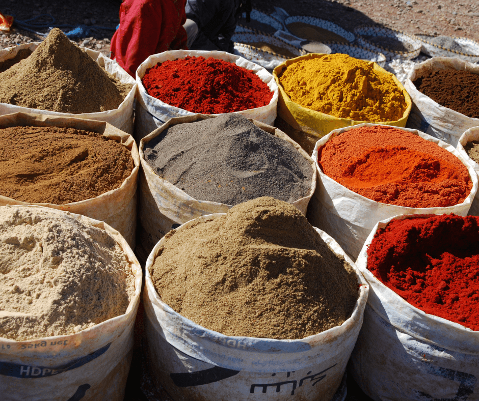 spices at a market in morocco