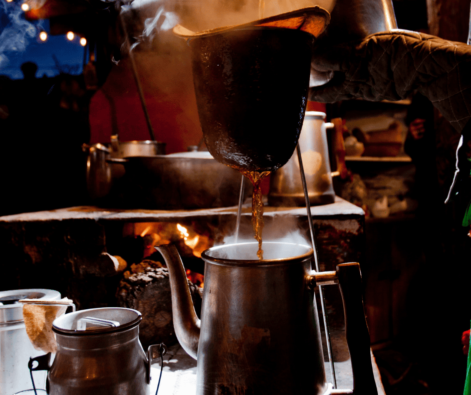 brewing Brazilian coffee through a cloth coffee filter strainer